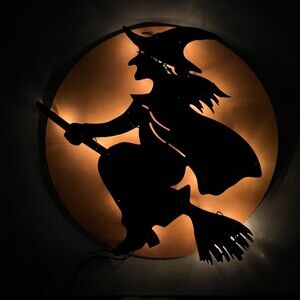Glowing Moon Lighted Flying Witch Halloween 18” Window Wall Spooky Scary